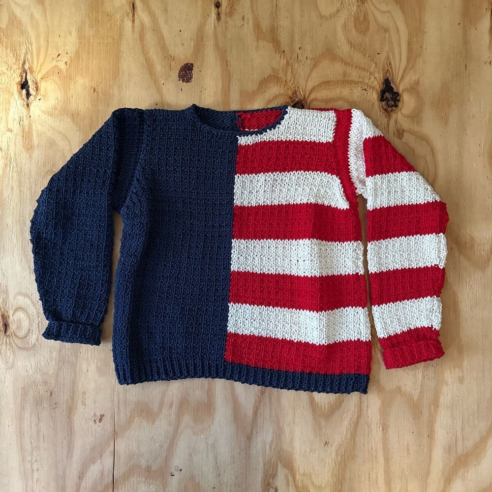 Handmade Americana Stars & Stripes Block Knit Sweater M/L